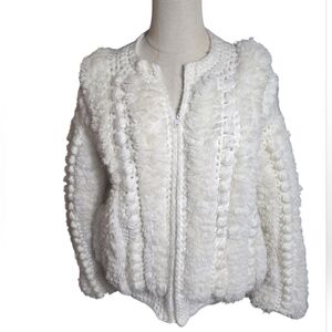 Outerbound By HMS Vintage White Faux Fur And Crochet Zip Up Sweater Jacket